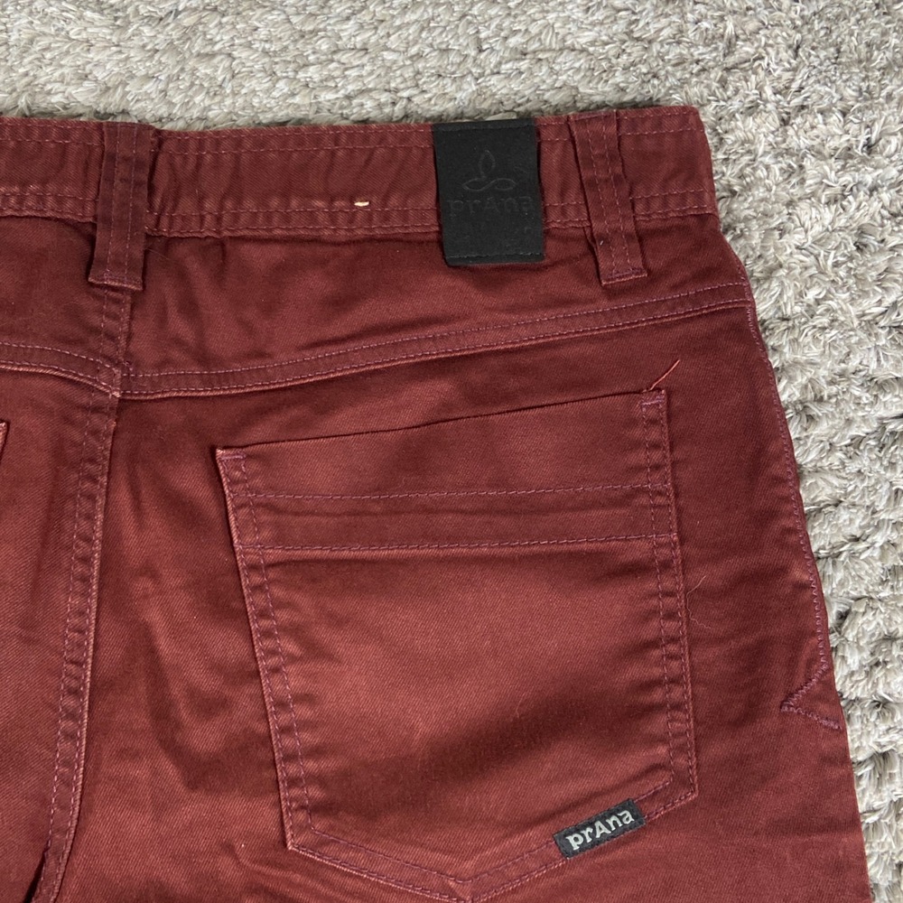 Prana Bridger Jean Mens 31x32 Dark Red Slim Fit Organic Cotton Straight Outdoor